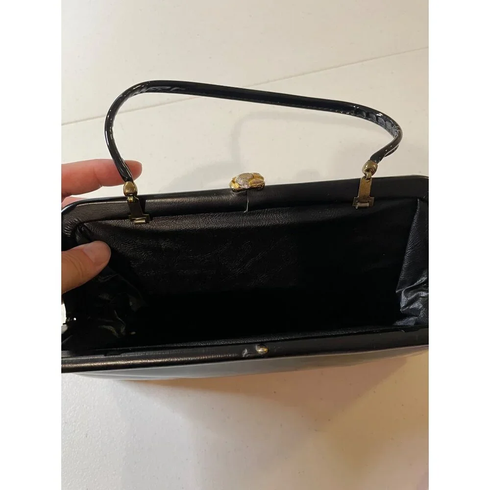 Vtg Womens‎ Black Patent Leather Convertible Clutch Whimsigoth Pinup Emo Capsule